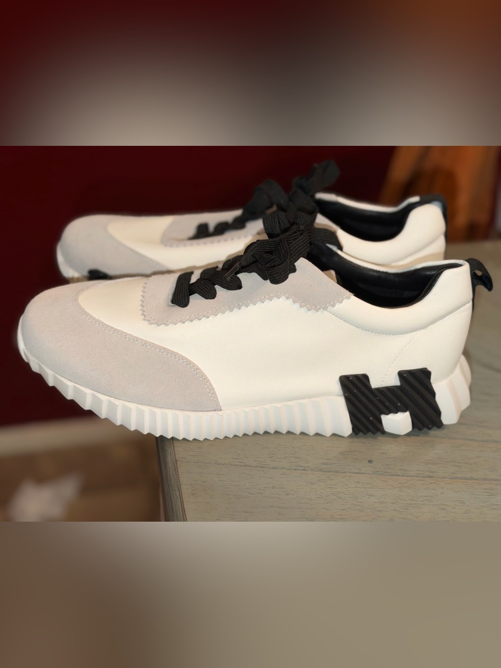 White and Light Gray H Casual Sneakers